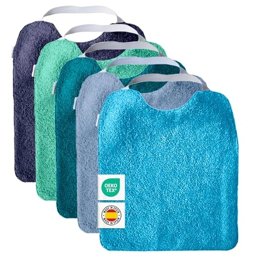 MIMUSELINA Śliniaki dla niemowląt, 5 sztuk, idealne do pokoju dziecięcego, wodoodporne, z gumową opaską na szyję, aby wspierać autonomię i niezależność, frotte, 31 x 25 cm, AQUA