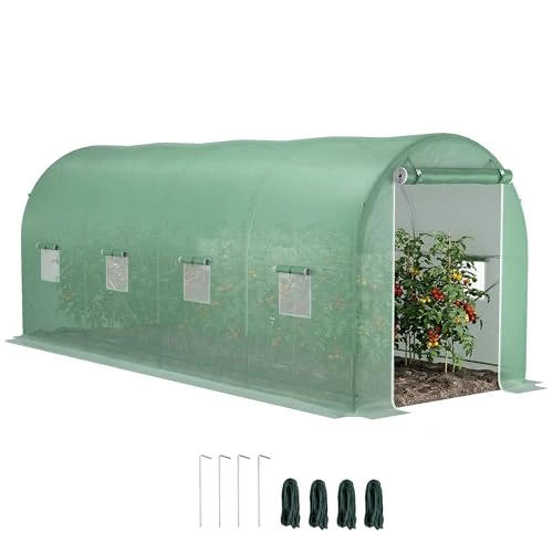Offerta a tempo: Outsunny Serra per Orto a Tunnel con Porta Avvolgibile e 8 Finestre, Serra da Giardino con Copertura in PE e Struttura in Acciaio, 5x2x2m, Verde - 16% da 107.95 € a 90.45 €