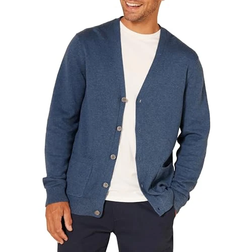 Amazon Essentials Herren Strickjacke aus Baumwolle, Blau Heide, XS