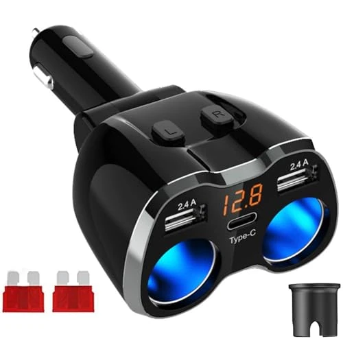 Offerta a tempo: Caricabatteria da Auto Accendino Accendisigari Auto USB Splitter, Adattatore per prese di corrente da 80W con 12V / 24V e doppia porta USB da 2,4 A e tipo C - 0.00% da 18.99 € a 18.99 €