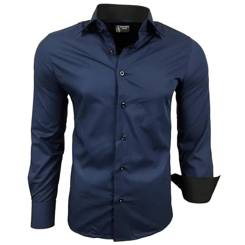 Limited-time offer: Subliminal Mode - Easy Iron Men's Two-Tone Plain Collar Long Sleeve Slim Business Shirt Gift Idea Christmas Valentine's Day RN44, Navy blue, XXXXXL from 30.52 £ to 30.52 £ (save 0.00%)