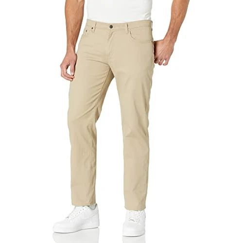 Amazon Essentials Pantalón de Sarga Elástico con 5 Bolsillos de Ajuste Recto Hombre, Marrón Caqui, 31W / 34L
