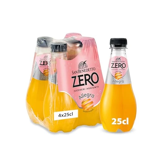 San Benedetto, Allegra Zero Kohlensäuregetränk, 4 x 250 ml, zuckerfrei, mit Fruktose, ohne Alkohol, 4 x 250 ml