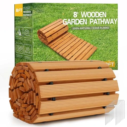 Zeitlich begrenztes Angebot: RELIANCER Holz-Gartenweg, Outdoor-Roll-Outdoor, gerader Gehweg, Terrasse, Weg, dekorativer Garten, Boardwalk, Gehwege, wetterbeständig, aufrollbar, Strand, Holz, Straßenboden, Party, Wege (2.4 m) von 69.81 € auf 69.81 € (0.00%