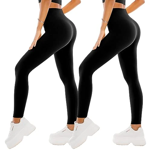 SINOPHANT 2 Leggins Mujer Pantalon Yoga Mallas Deporte Leggings Suaves Elásticos de Cintura Alta Tallas Pilates S-M 2 Negro/Negro