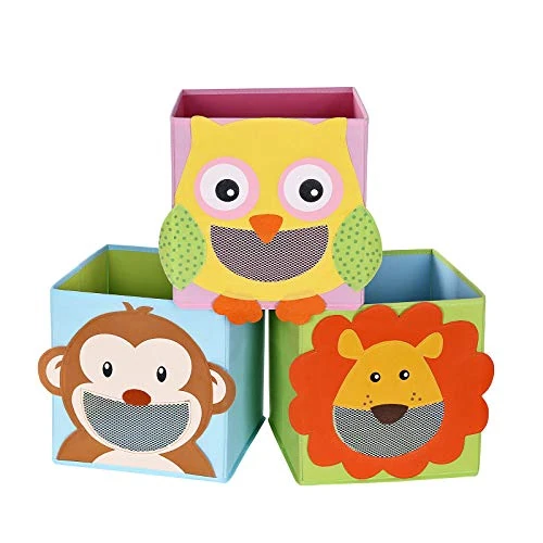 Offerta a tempo: SONGMICS Statole Portaoggetti, Set di 3 Organizzatori per Giochi, 27 x 27 x 27 cm, Contenitori Pieghevoli, per Camerette Stanza dei Giochi, a Tema Animali, Azzurro, Verde e Rosa RFB01KU - 41% da 21.99 € a 12.91 €