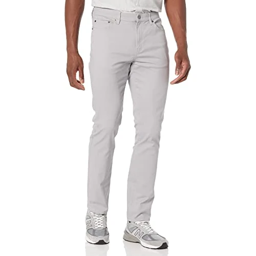 Amazon Essentials Pantalon en Sergé Stretch 5 Poches Coupe Ajustée Homme, Gris Clair, 28W / 28L