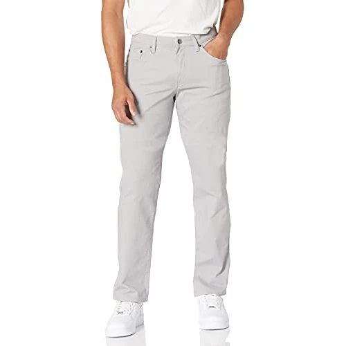 Amazon Essentials Men's Straight-Fit 5-Pocket Stretch Twill Trouser, Light Grey, 38W / 32L