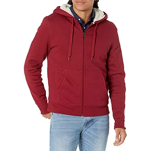 Offerta a tempo: Amazon Essentials Felpa con Cappuccio e Cerniera Integrale in Pile Foderata in Sherpa Uomo, Rosso, XL - 17% da 25.19 € a 20.89 €