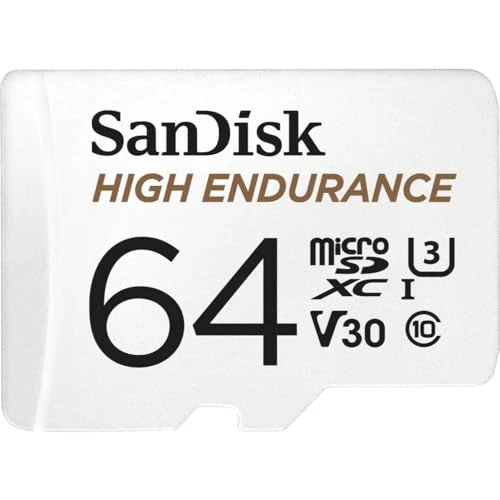 Offre limitée : SanDisk HIGH ENDURANCE Video Monitoring for Dashcams & Home Monitoring 64 GB microSDXC Memory Card + SD Adaptor, Up to 100 MB/s read and 40 MB/s Write, Class 10, U3, V30, White de 30.99 € à 29.75 € (4% de remise)