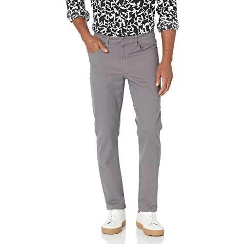 Amazon Essentials Pantaloni in Twill Elasticizzati con 5 Tasche Slim Uomo, Grigio Scuro, 36W / 34L