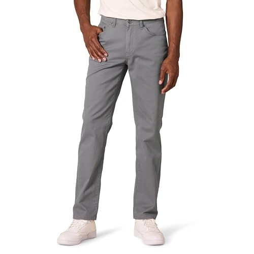 Amazon Essentials Pantalón de Sarga Elástico con 5 Bolsillos de Ajuste Recto Hombre, Gris Oscuro, 31W / 34L