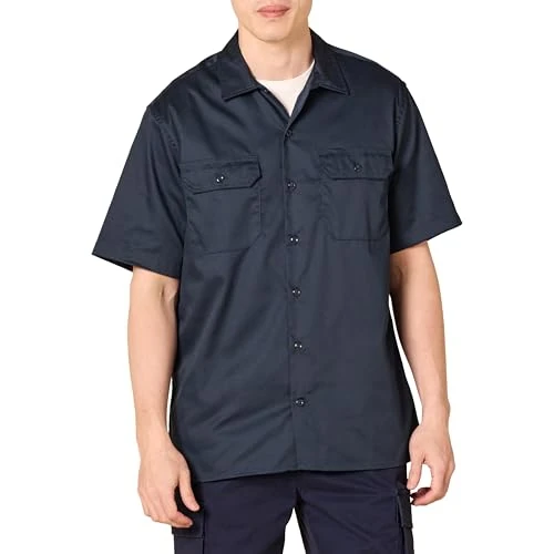 Amazon Essentials Men's Short-Sleeve Stain and Wrinkle-Resistant Work Shirt, Dark Navy, XL