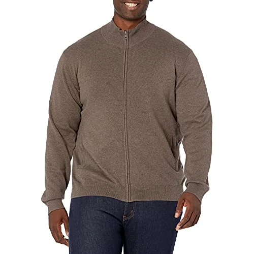Offerta a tempo: Amazon Essentials Maglione in Cotone con Cerniera Integrale Uomo, Marrone Puntinato, L - 0.00% da 38.40 € a 38.40 €
