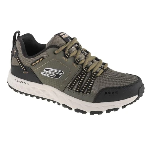 Skechers Escape Plan, Scarpe da Escursionismo Uomo, Verde Olive Leather Mesh Black Trim Olbk, 46 EU
