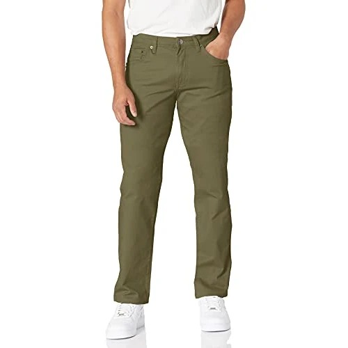 Amazon Essentials Pantaloni in Twill Elasticizzati con 5 Tasche con Taglio Dritto Uomo, Verde Oliva, 28W / 30L