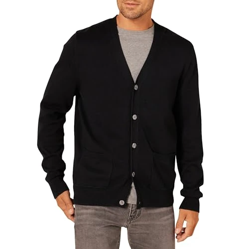 Oferta limitada: Amazon Essentials Jersey Tipo Cárdigan para Hombre 100% Algodón, Negro, S de 22.92 € a 21.56 € (ahorro 6%)