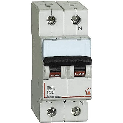 Bticino SFC810NC25 Interruttore Magnetotermico Modulare BTDIN-RS, per il Comando, la Protezione Contro i Cortocircuiti e Sovraccarichi ed il Sezionamento di Circuiti Elettrici, 2 Moduli DIN