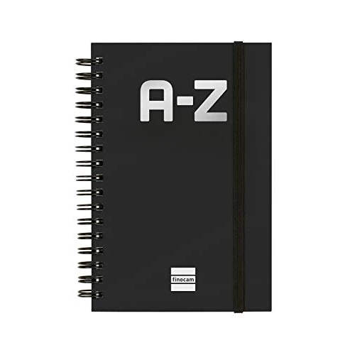Finocam - Double Spiral Alphabetical Address Book and Elastic Band Closure | 48 Sheets | Small Alphabetical Contacts Organiser Bound with Double Spiral 10 x 15 cm - Colour Black