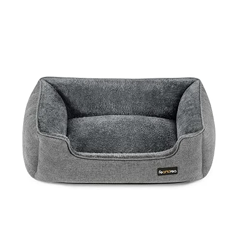 Offerta a tempo: Feandrea Cuccia per Cani, Lettino per Animali in Simil Lino, Bordi Rialzati, Fondo Antiscivolo, Copertura Sfoderabile per Lavaggio, Taglia M per Cane Piccolo, 70 x 55 x 21 cm, Grigio Chiaro PGW10GG - 36% da 36.99 € a 23.79 €