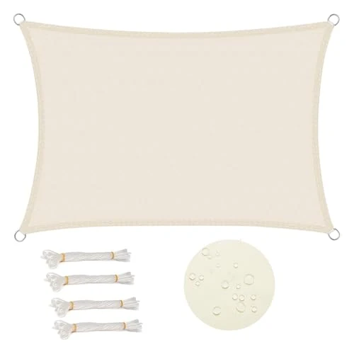 WOLTU Vela ombreggiante 5x7m in PES 160 g/m² Impermeabile Tenda a Vela Parasole Rettangolare Protezione Solare Respirante Anti UV Giardino Esterni Crema
