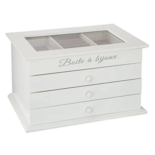 Offre limitée : Atmosphera - Boîte à bijoux - bois - blanc - 3 tiroirs - 25x15 cm de 30.99 EUR à 20.50 EUR (remise 33%)