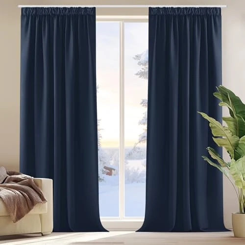 Limited-time offer: Deconovo Window Treatment Blackout Curtains Rod Pocket Thermal Insulated Decorative Soft Energy Saving Room Darkening Pencil Pleat Curtains for Kid 52 x 63 Inch Navy Blue Set of 2 from 21.99 £ to 18.24 £ (save 17%)