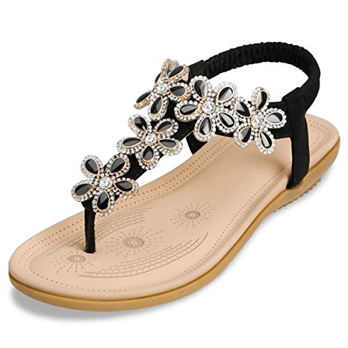 Limited-time offer: ZOEREA Women's Flat Sandals, T-Strap Rhinestone Flower Bead Sandals, Ladies Summer Folk Boho Clip Toe Flip Flops Shoes, 4 UK, Black 3 from 26.99 £ to 18.19 £ (save 33%)