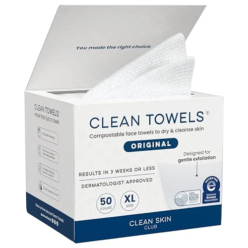 Limited-time offer: Clean Skin Club Clean Towels XL®, 100% USDA Biobased Face Towel, Disposable Face Towelette, Eczema Association Accepted, Makeup Remover Dry Wipes, Ultra Soft, 1 Pack, 50 Ct from 17.95 £ to 17.95 £ (save 0.00%)