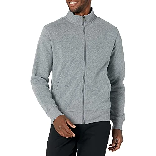 Amazon Essentials Men's Full-Zip Fleece Mock Neck Sweatshirt, Light Grey Heather, XS