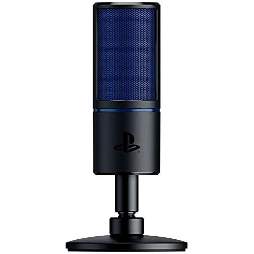 Razer Seiren X per PlayStation - USB Microfono a Condensatore da Streaming (Compatibile con PS4, PS5 e PC, Monitoraggio a Latenza Zero, Supporto Ammortizzato Integrato) Nero/Blu