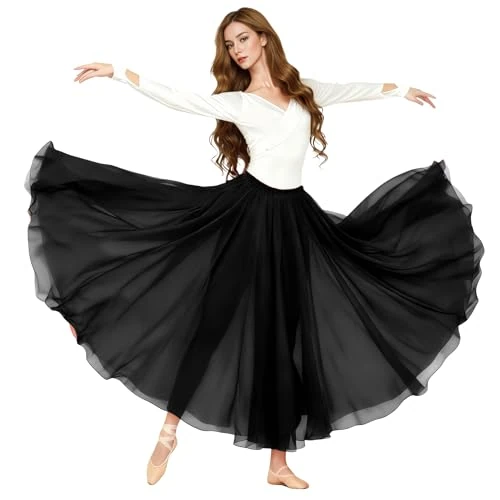 Offerta a tempo: Baisdan Donna Gonna in Chiffon per Danza del Ventre, Gonne Flamenco a Cerchio Completo per Costumi di Halloween, Carnevale Spettacoli, Nero, Taglia Unica - 0.00% da 24.98 € a 24.98 €