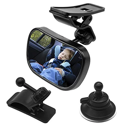 Natuce 1Bebé Espejo Retrovisor + 2 soportes, Inastillable Espejo Coche, 360° Ajustable Espejo con Clip y con Ventosa, espejo de coche, Espejo de seguridad para niños, Espejo retrovisor del coche