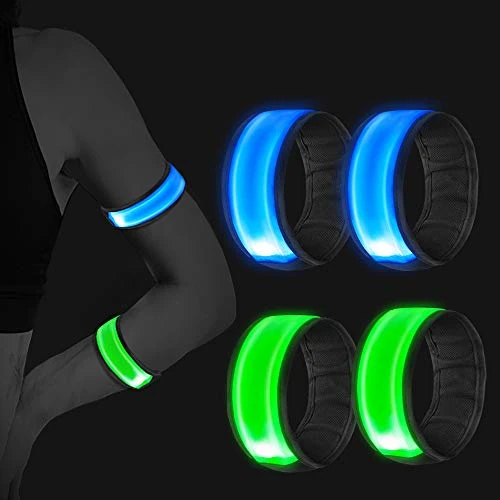 Vegena Bande catarifrangenti 4PCS, Braccialetti a LED riflettenti Fascia da Braccio a LED Alta visibilità Luce di Sicurezza Fascia per Caviglia Notturna Ciclismo Jogging Escursionismo Salvataggio Cane