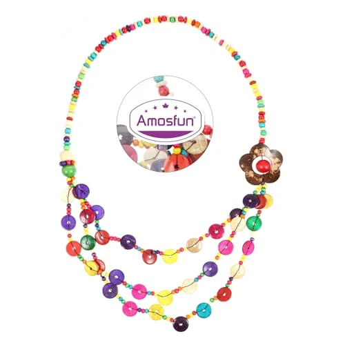Amosfun damski retro bohemia styl naszyjnik z kwiatowym kokosem shell ręcznie dzianinowany kolor kokosowy koraliki plaża moda biżuteria wisiorek Charm