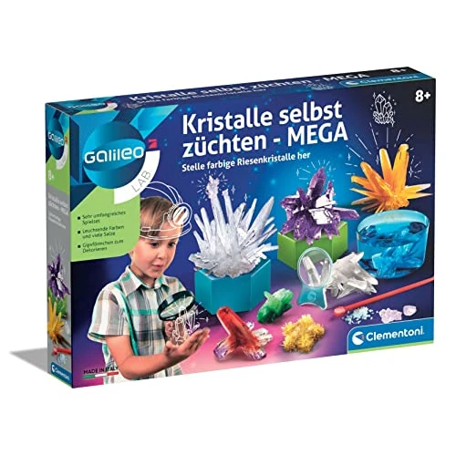 Clementoni Galileo Lab – Kristalle selbst züchten Mega, Experimentierkasten für Kinder ab 8 Jahren, farbenfrohe Experimente fürs Kinderzimmer, Clementoni 59130
