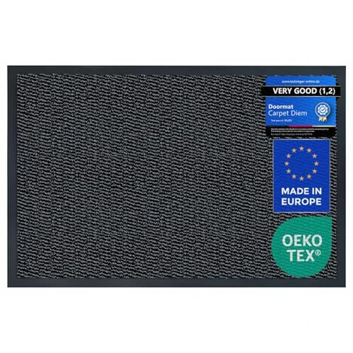 Offerta a tempo: Carpet Diem Zerbino 40 x 60 cm - Tappeto ingresso antisporco - Interno ed Zerbino da Esterno, Tappetino antiscivolo per Porta, Tappeto antisporco per Porta d Ingresso - Nero-antracite - 41% da 16.99 € a 10.01 €
