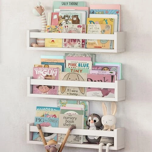 Offre limitée : NATURE SUPPLIES Lot De 3 Étagères Murales en Bois, Bibliothèque Montessori Rangement Tablette Livre pour Chambre et Décoration Enfant. 41 cm, Blanc de 43.97 € à 43.97 € (0.00% de remise)