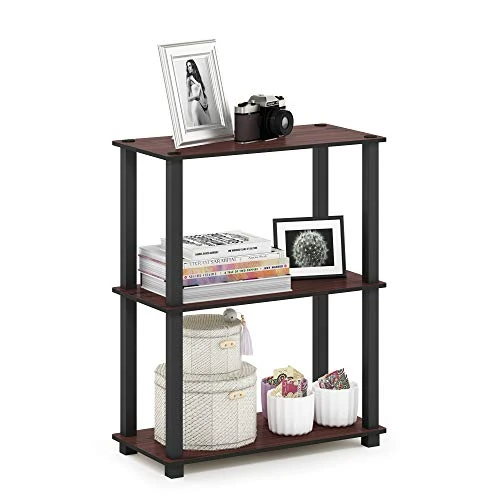 Furinno TURN-S-TUBE Storage Shelves, 3-Tier Book Shelf, Corner Shelf, Toolless Open Shelves, for Organization and Storage, Living Room, Garage, Home Office, Dark Cherry