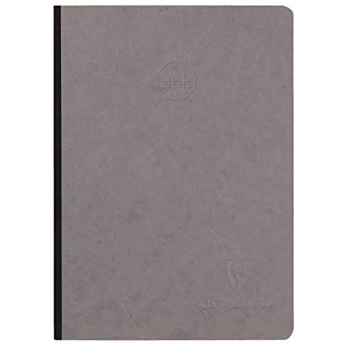 Clairefontaine 795435C Collection Age Bag A Canvas Grey Back Stitched Notebook - A5 14,8x21 cm - 192 DOT Pages - 90 g White Paper - Grain Leather Card Cover