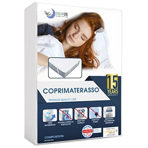 Offerta a tempo: Dreamzie Coprimaterasso 100x200 cm - OEKO TEX - Traversa Salvapipi 4 Angoli Elastici - Impermeabile - Per Materasso 100 x 200 cm - 14% da 15.49 € a 13.28 €