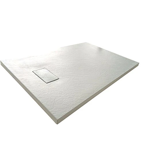 Piatto Doccia H.2,6 cm In Vetro-resina SMC Effetto Pietra Stone Ardesia Piletta Doccia Inclusa (70x110 h 2.6cm, Bianco)