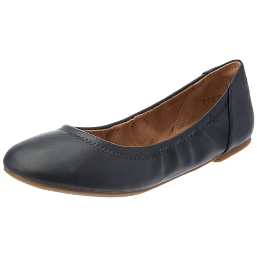Amazon Essentials Damskie płaskie wsuwane baleriny Belice, granatowa sztuczna skóra, 39.5 EU Szeroki