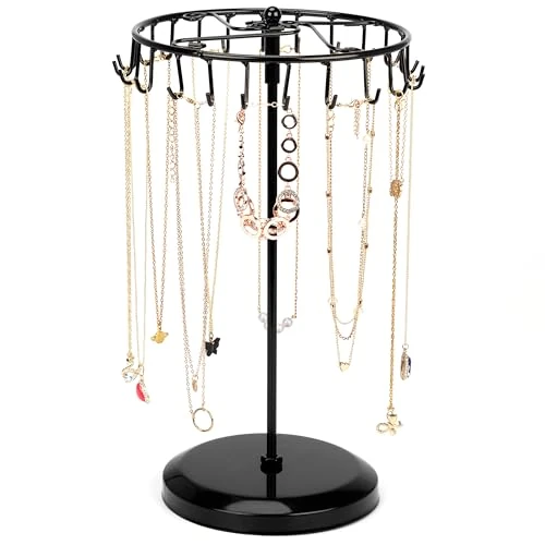 Belle Vous Zwart Metalen Roterende Sieraden Houder Display Standaard (23 Haken) – H34,8 x B20,5 cm – Hang Organizer Toren Rek – Opslag Voor Kettingen & Armbanden, Ringen & Oorbellen