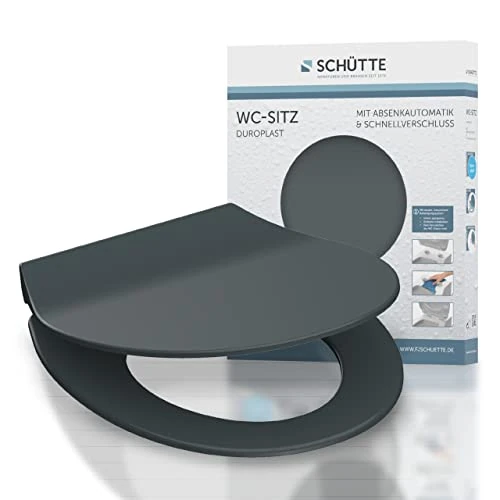 Offerta a tempo: Schütte 82704 Sedile WC Slim con abbassamento Automatico, con Chiusura Rapida, Sottile, Colore: Grigio, Antracite - 45% da 32.47 € a 17.95 €