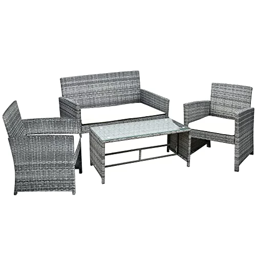 Offerta a tempo: Outsunny Set Mobili 4 Pezzi Divanetto 2 Poltrone Tavolino da Giardino Metallo, Rattan 108.5 x 61.5 x76.5 cm — 50% da 239,95 € a 119,98 €
