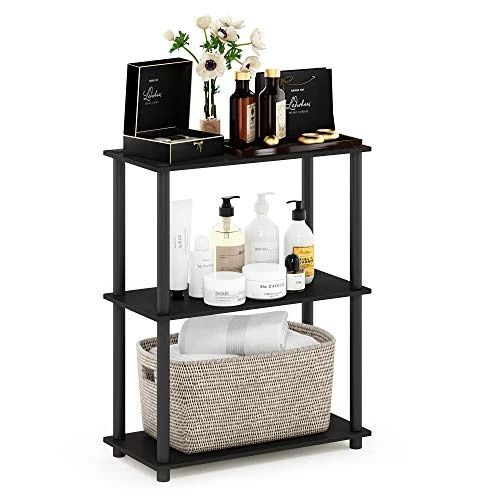 Furinno TURN-N-TUBE Storage Shelves, 3-Tier Book Shelf, Corner Shelf, Toolless Open Shelves, for Organization and Storage, Living Room, Garage, Home Office, Espresso