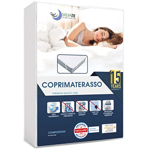 Offerta a tempo: Dreamzie Coprimaterasso Matrimoniale 180x200cm - OEKO TEX - 4 Angoli Elastici - Impermeabile - 23% da 24.99 € a 19.28 €