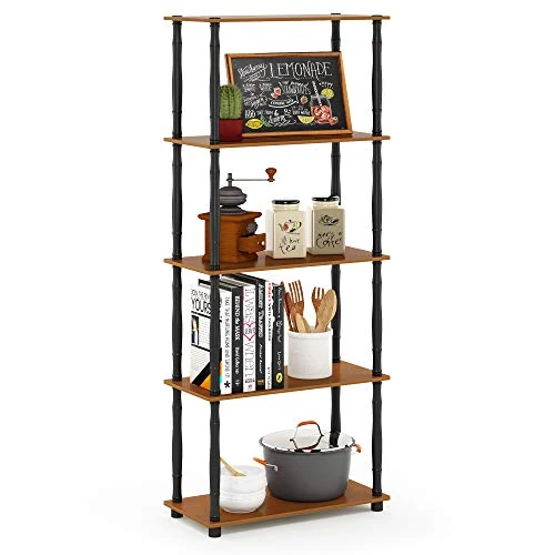 Limited offer: Furinno TURN-S-TUBE Storage Shelves, 5-Tier Book Shelf, Corner Shelf, Toolless Open Shelves, Classic Tubes, for Organization and Storage, Living Room, Garage, Home Office, Light Cherry from 47.20 EUR to 21.16 EUR (save 55%)