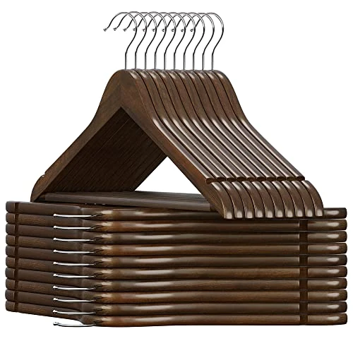 Limited-time offer: SONGMICS Wooden Hangers, Set of 20, Coat Hangers, Clothes Hangers, with Shoulder Notches, Anti-Slip Trousers Bar, 360° Swivel Hook, for Suits, Shirts, Coats, Dark Walnut and Silver CRW02V20 from 26.99 GBP to 19.54 GBP (save 28%)